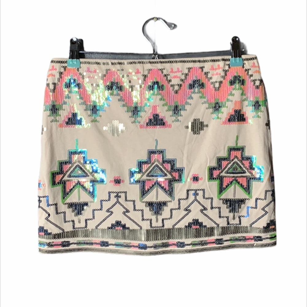 Express‎ Sequin Aztec Print Mini Skirt Size S